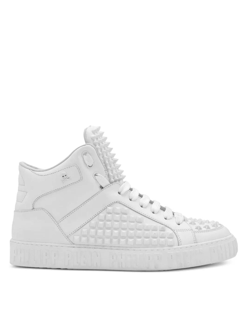 Philipp Plein White Nappa Leather Mid-Top Sneakers Studs