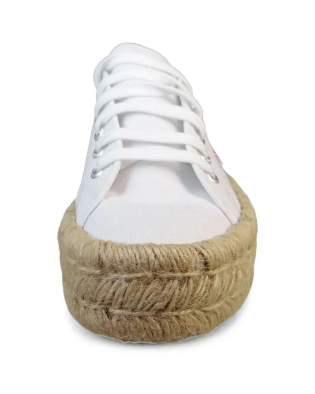 Superga White Braided-Sole Lace-Up Sneakers