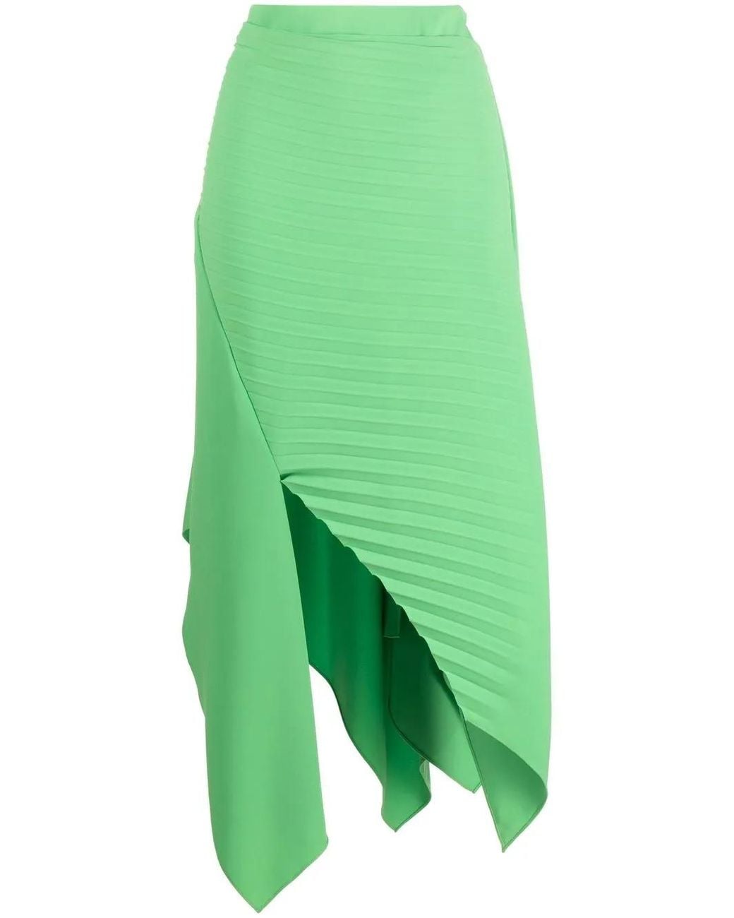A.W.A.K.E. MODE Green Pleated Asymmetric Midi Skirt