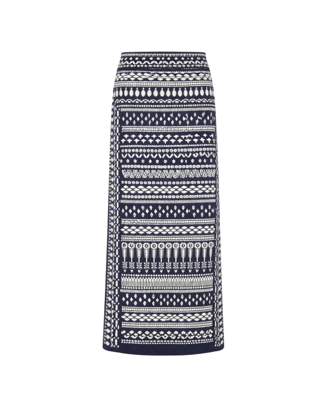 Temperley London White Tlalli Knit Patterned Midi Skirt
