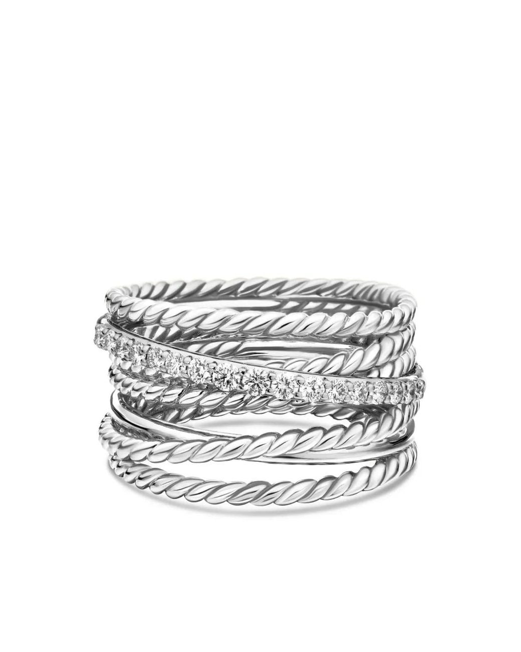David Yurman White Crossover Ring Aus Sterlingsilber Mit Diamant 12Mm