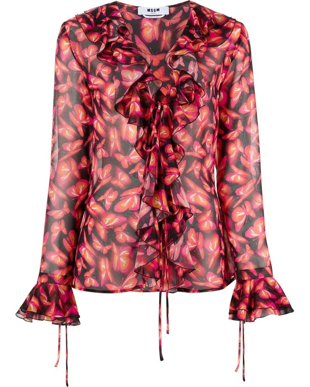 MSGM Red Bluse Mit Grafischem Print