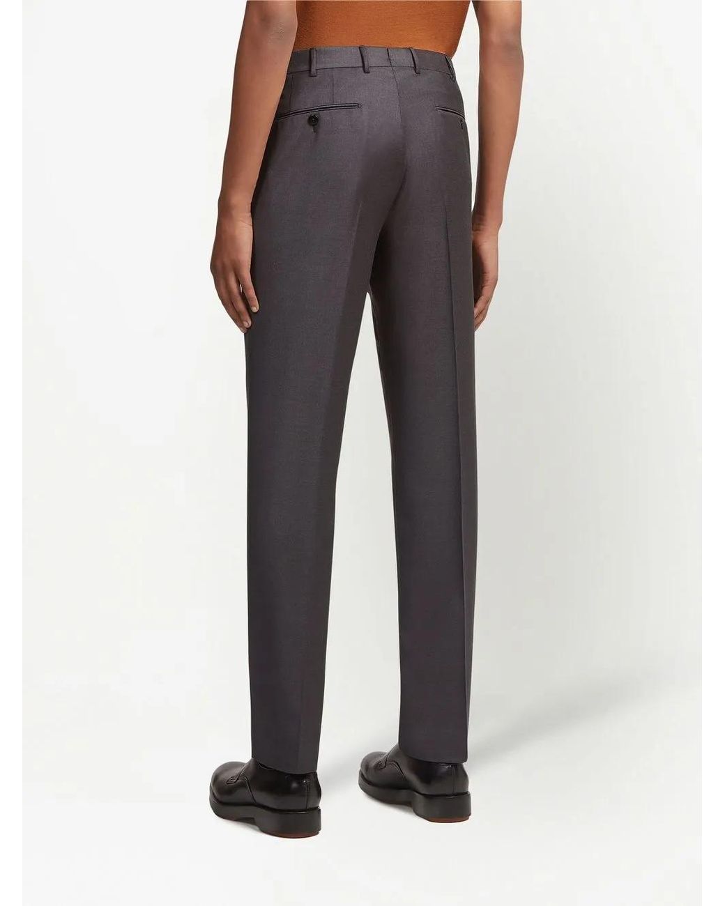 Zegna Gray Trofeo Tailored Wool Trousers for men