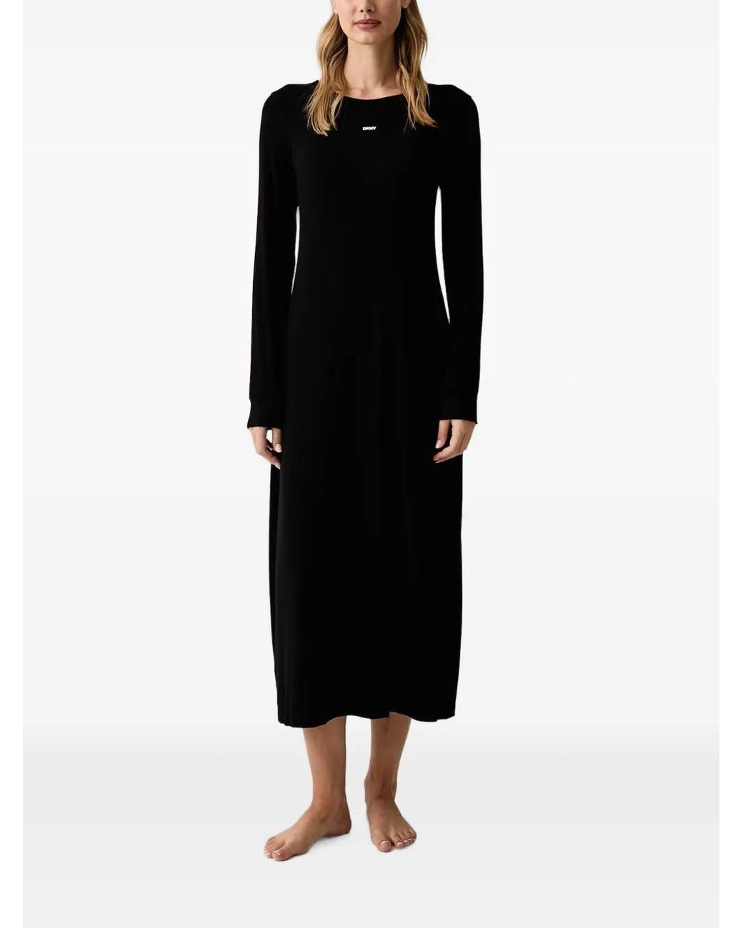 DKNY Black Ribbed-Knit Logo-Patch Nightdress