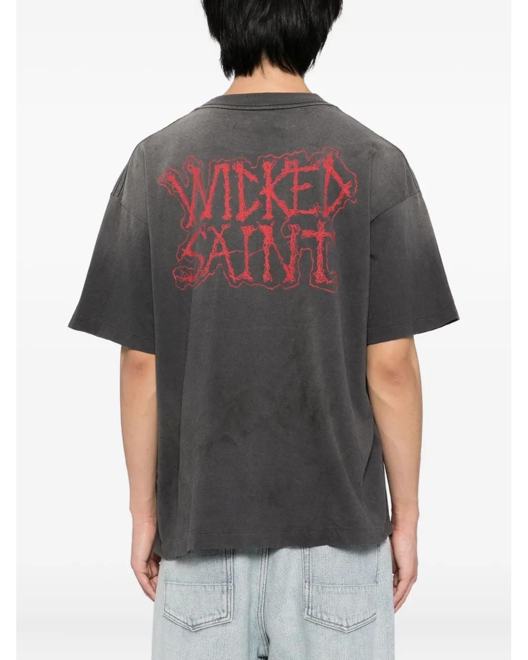 SAINT Mxxxxxx Gray Graphic-Print T-Shirt for men