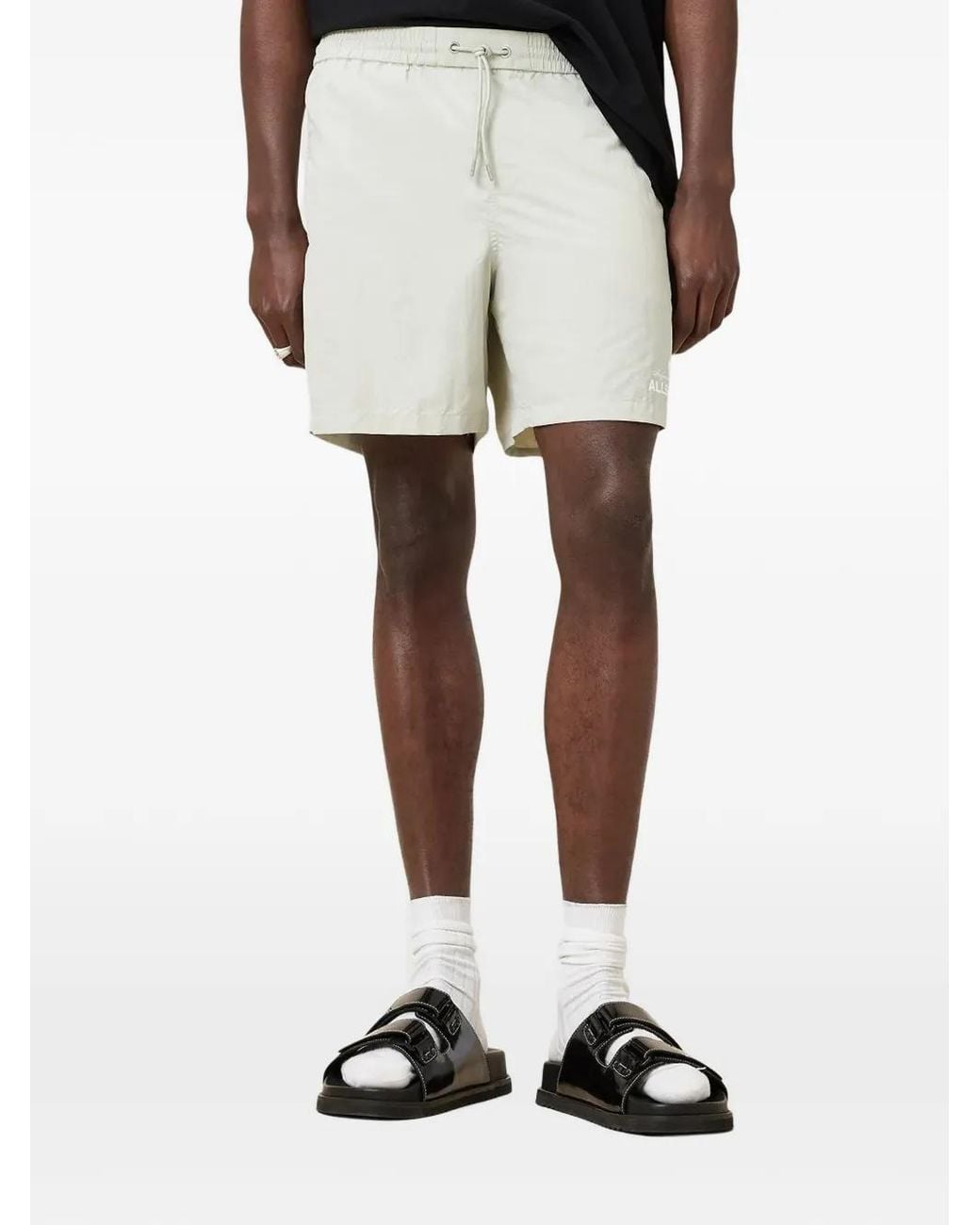 AllSaints White Soleil Logo-Print Drawstring Swim Shorts for men