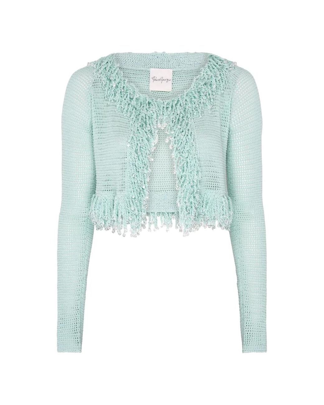Paris Georgia Blue Fringed Fishnet Cardigan