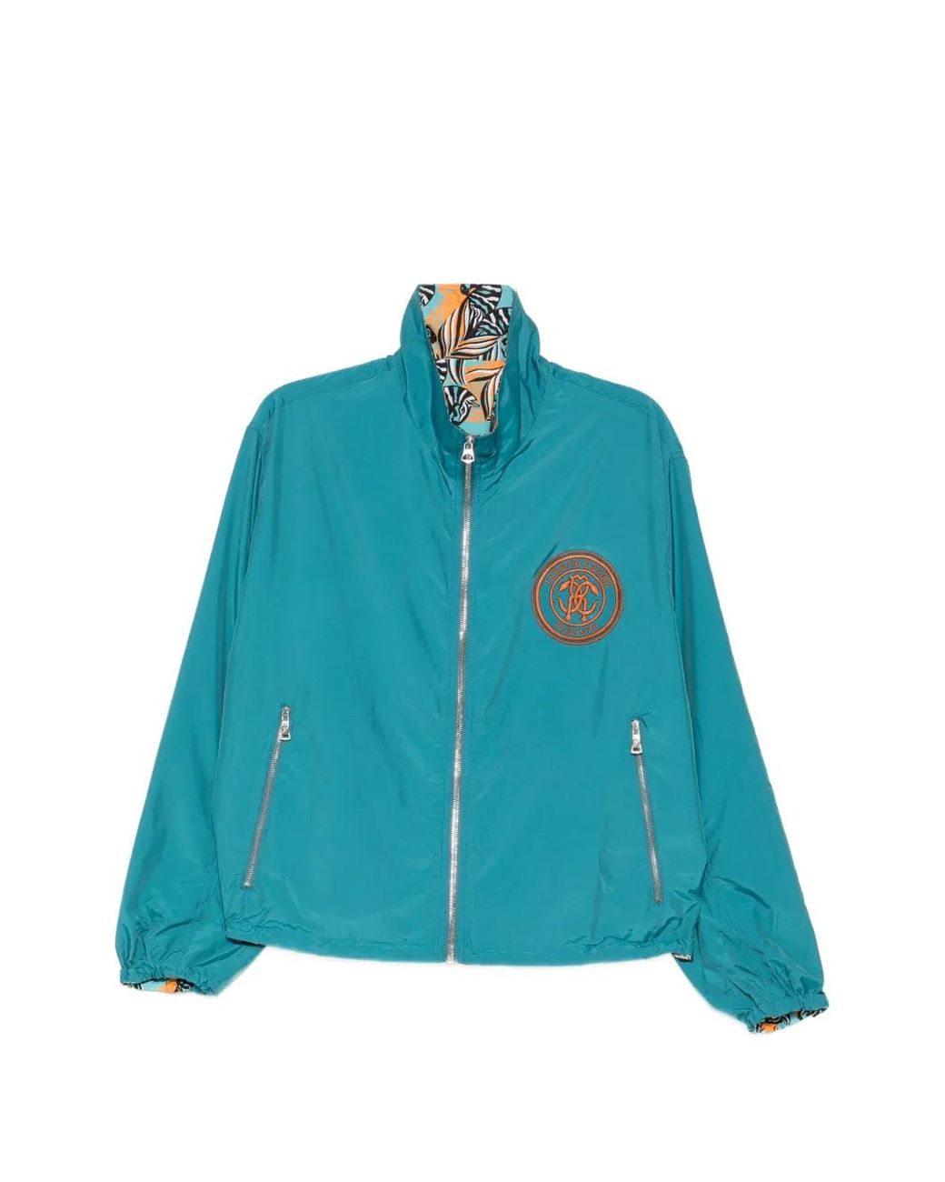 Roberto Cavalli Blue Logo Embroidered Zip-Up Jacket for men