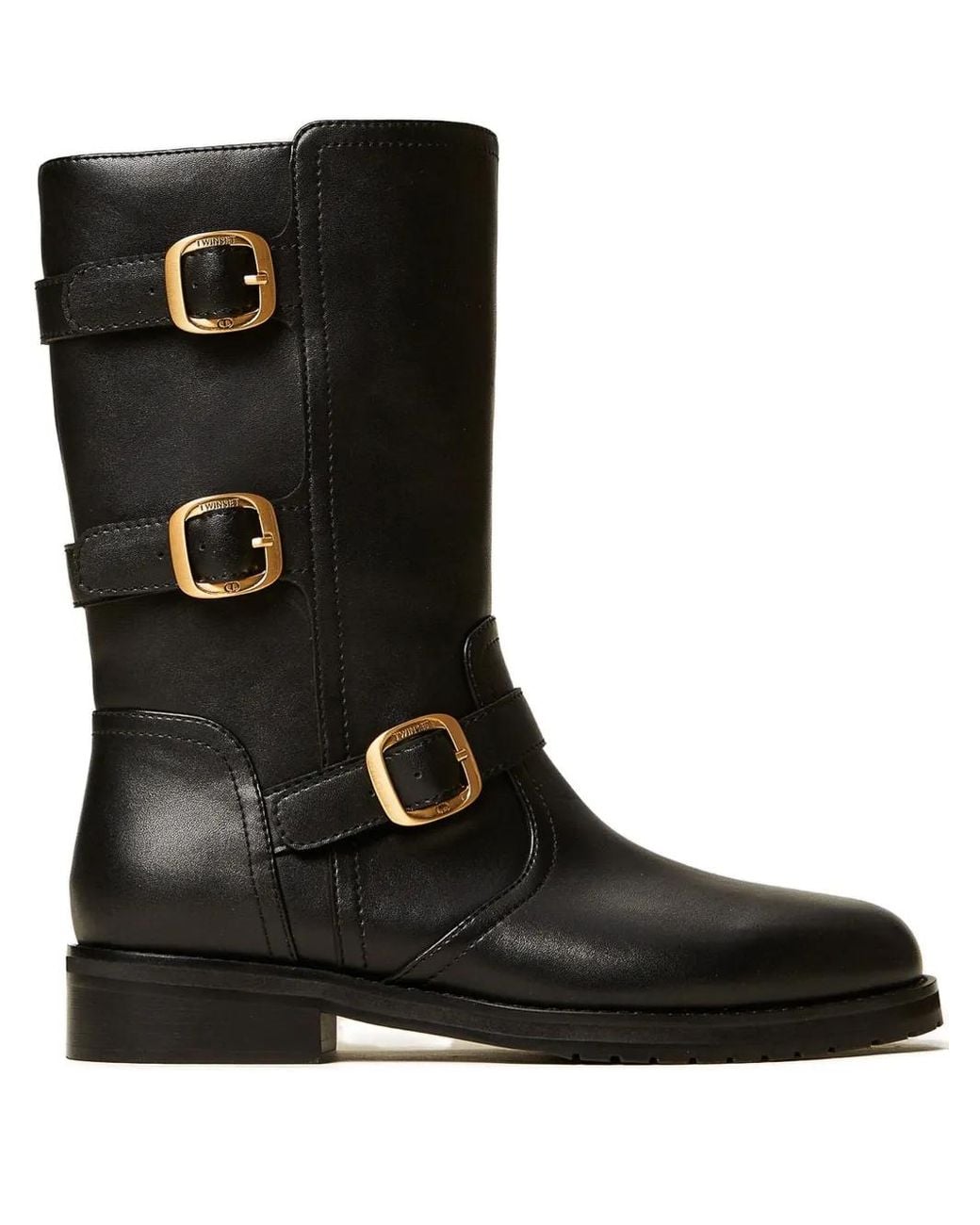 Twinset Black Triple-Buckle Biker Boots