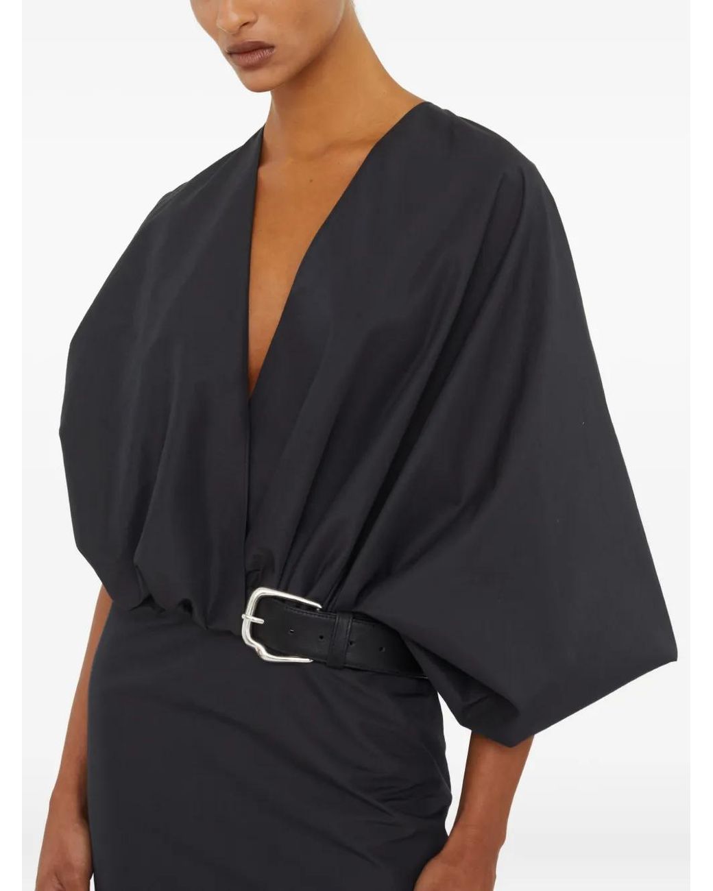 Christopher Esber Black Belted Swaddled Midi Dress