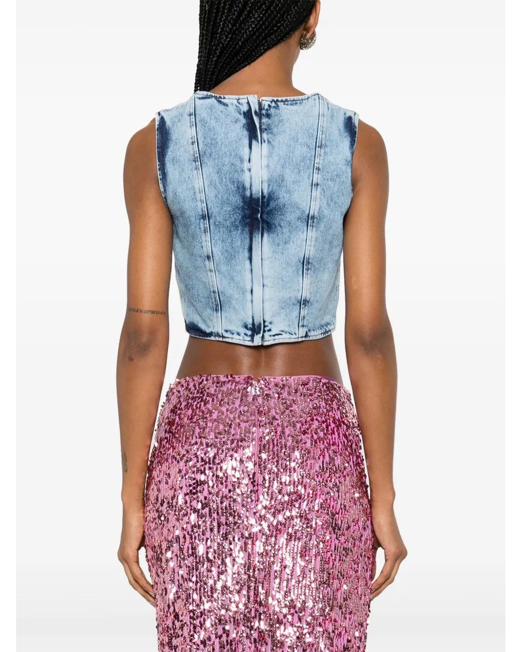 GIUSEPPE DI MORABITO Blue Denim Corset Top