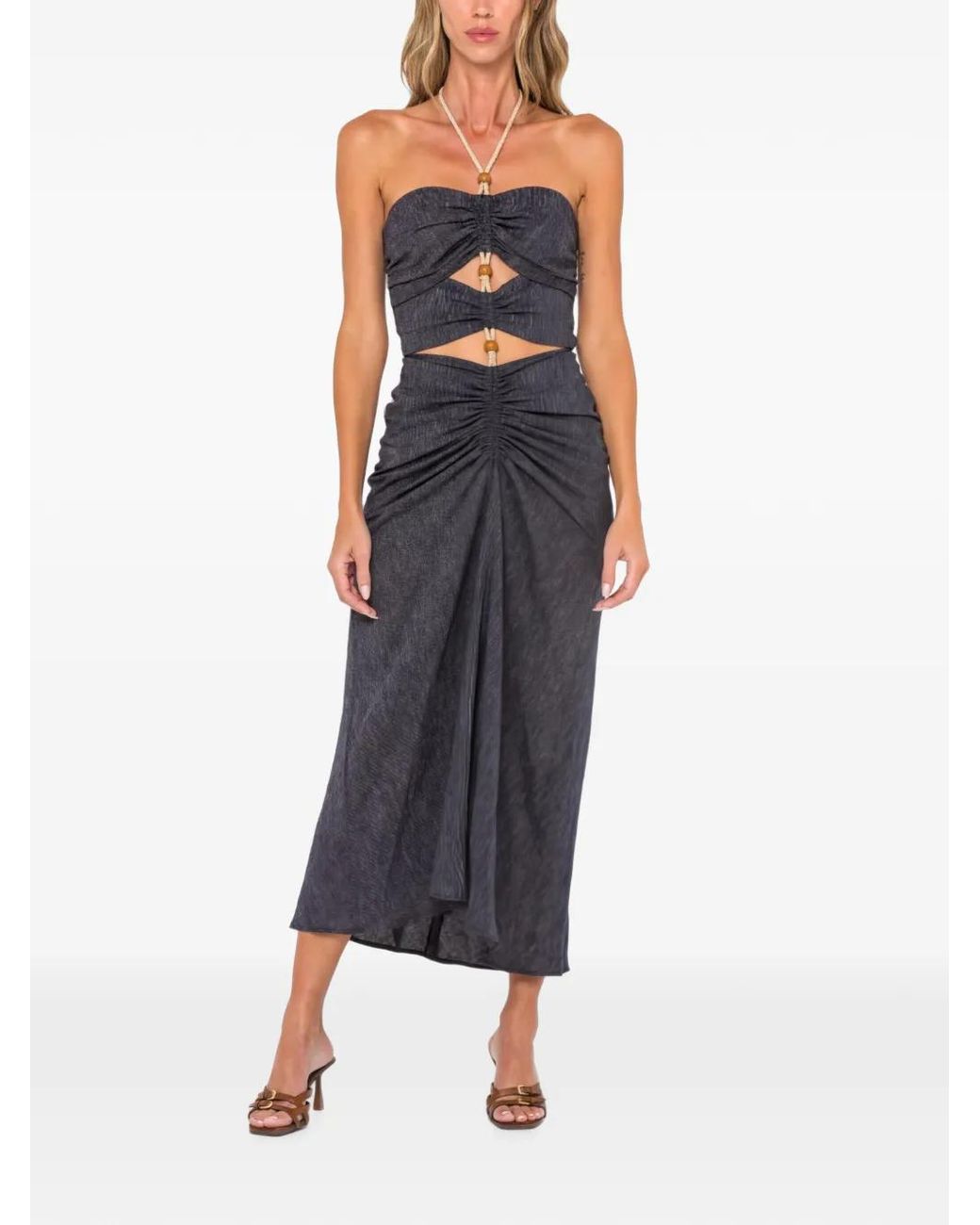 JBQ Blue Montauk Cut-Out Ruched Midi Dress
