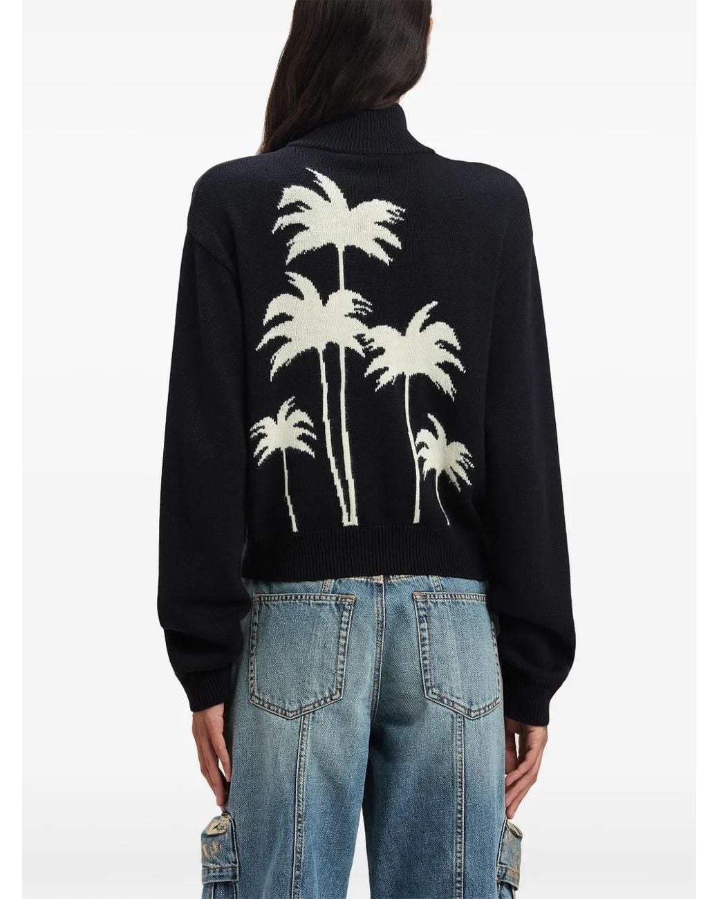 Palm Angels Black Palm Tree Knitted Track Top