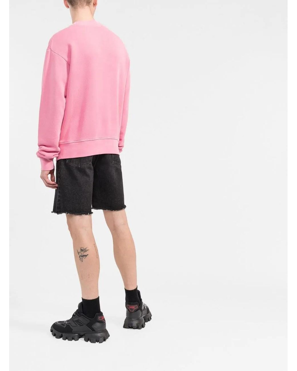 Palm Angels Pink Logo-Print Cotton Sweatshirt for men