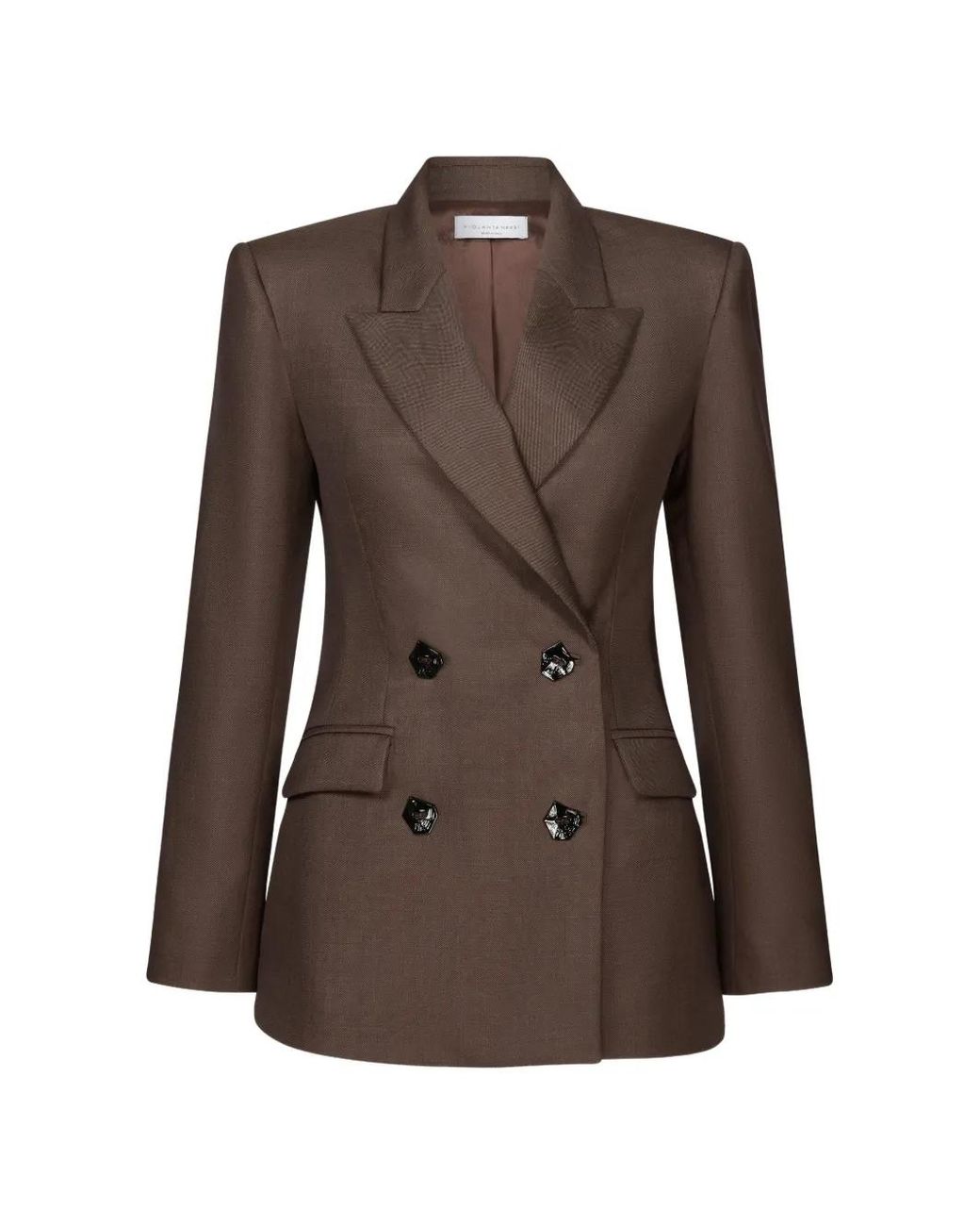 Violante Nessi Brown Sir Double-Breasted Hexagonal-Button Blazer
