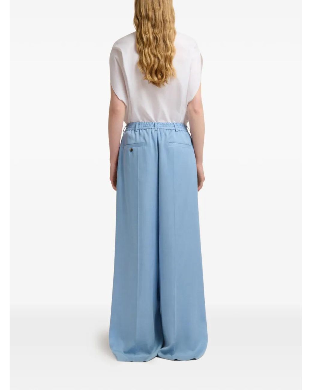 Marni Blue Satin-Finish Wide-Leg Trousers
