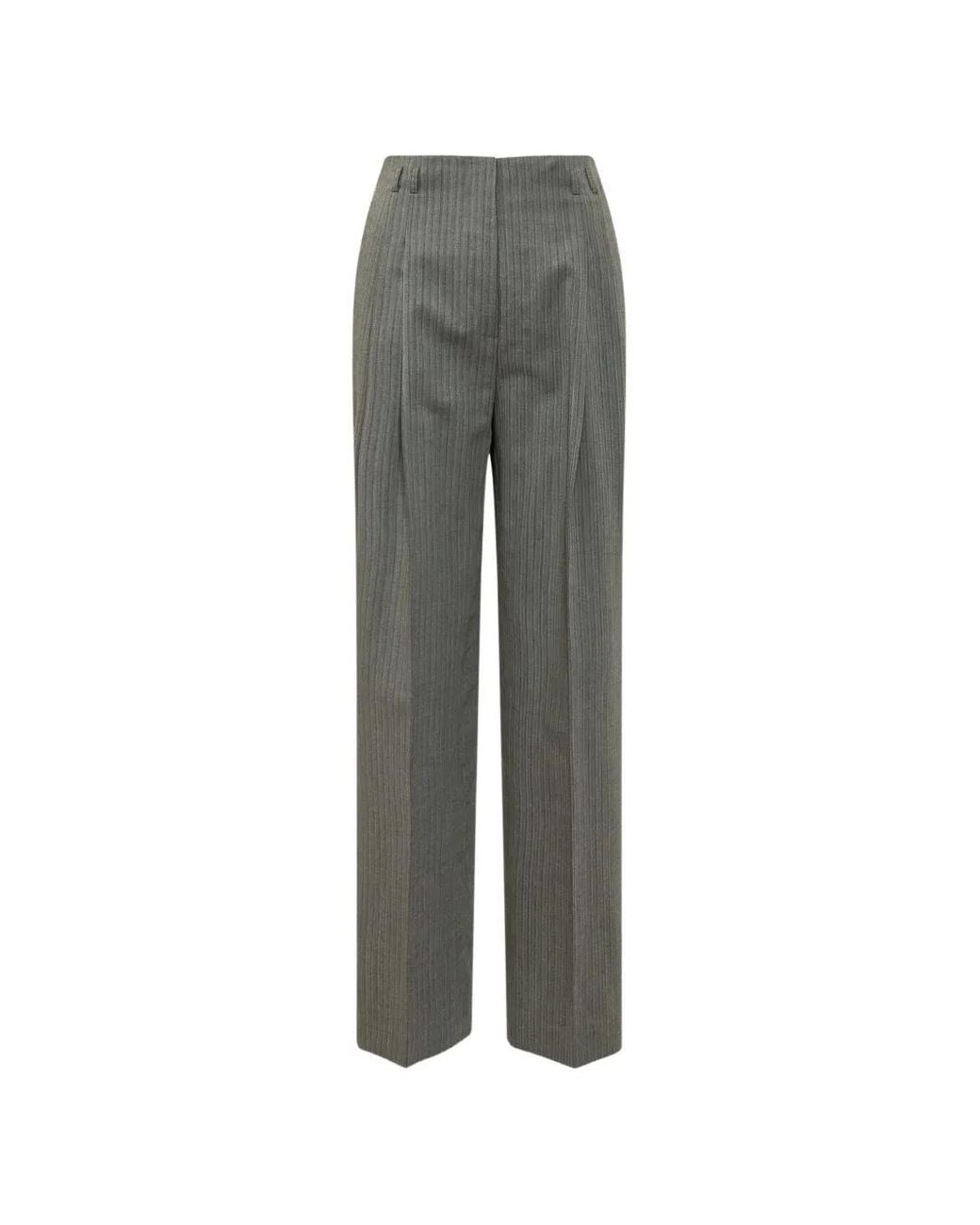 Alberta Ferretti Gray Pinstripe-Pattern Tailored Trousers