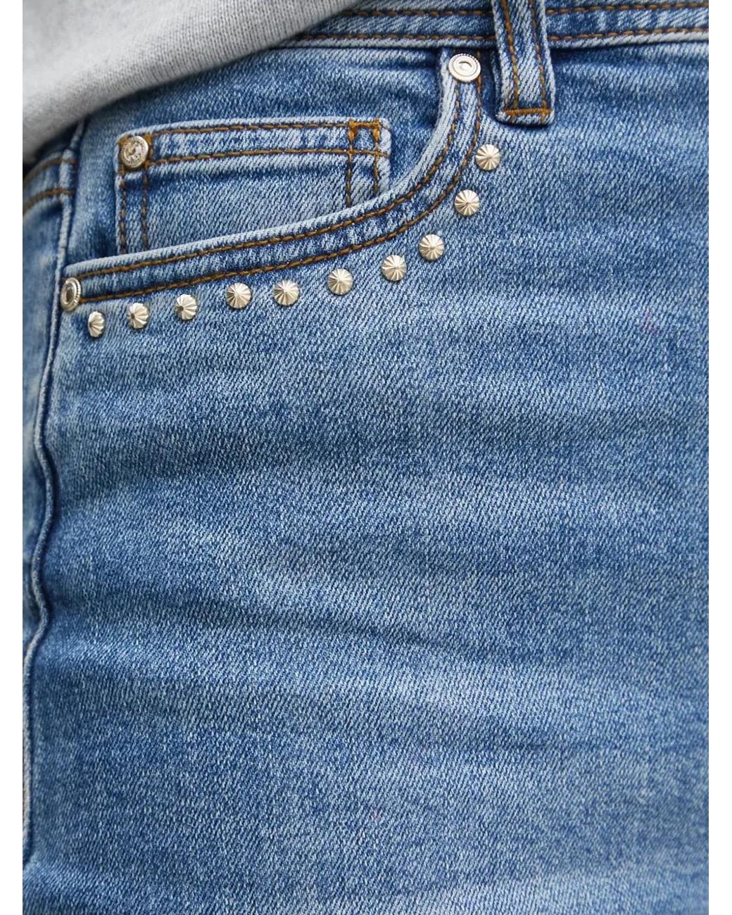 Morgan Blue Stud-Embellished Stonewashed Jeans