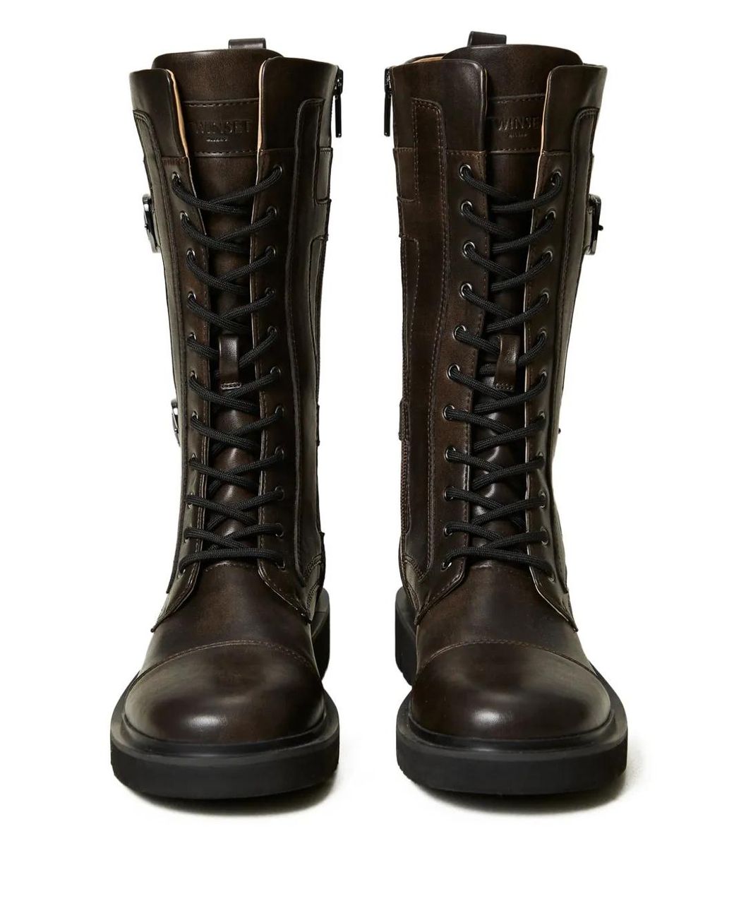 Twinset Black Strap-Embellished Combat Boots