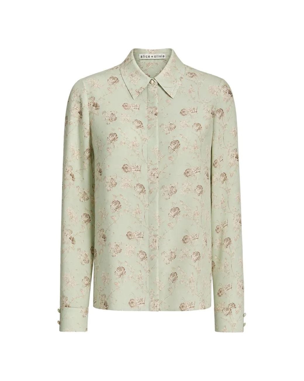 Alice + Olivia White Floral-Print Silk-Blend Blouse