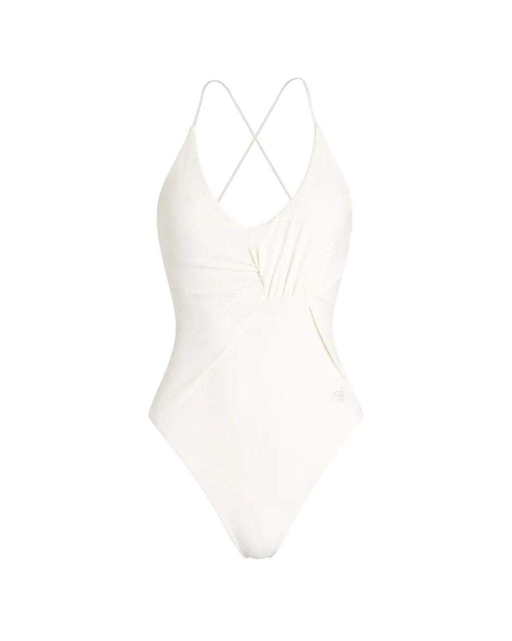 Blumarine White Maillot De Bain À Bretelles Croisées Et Détail Torsadé