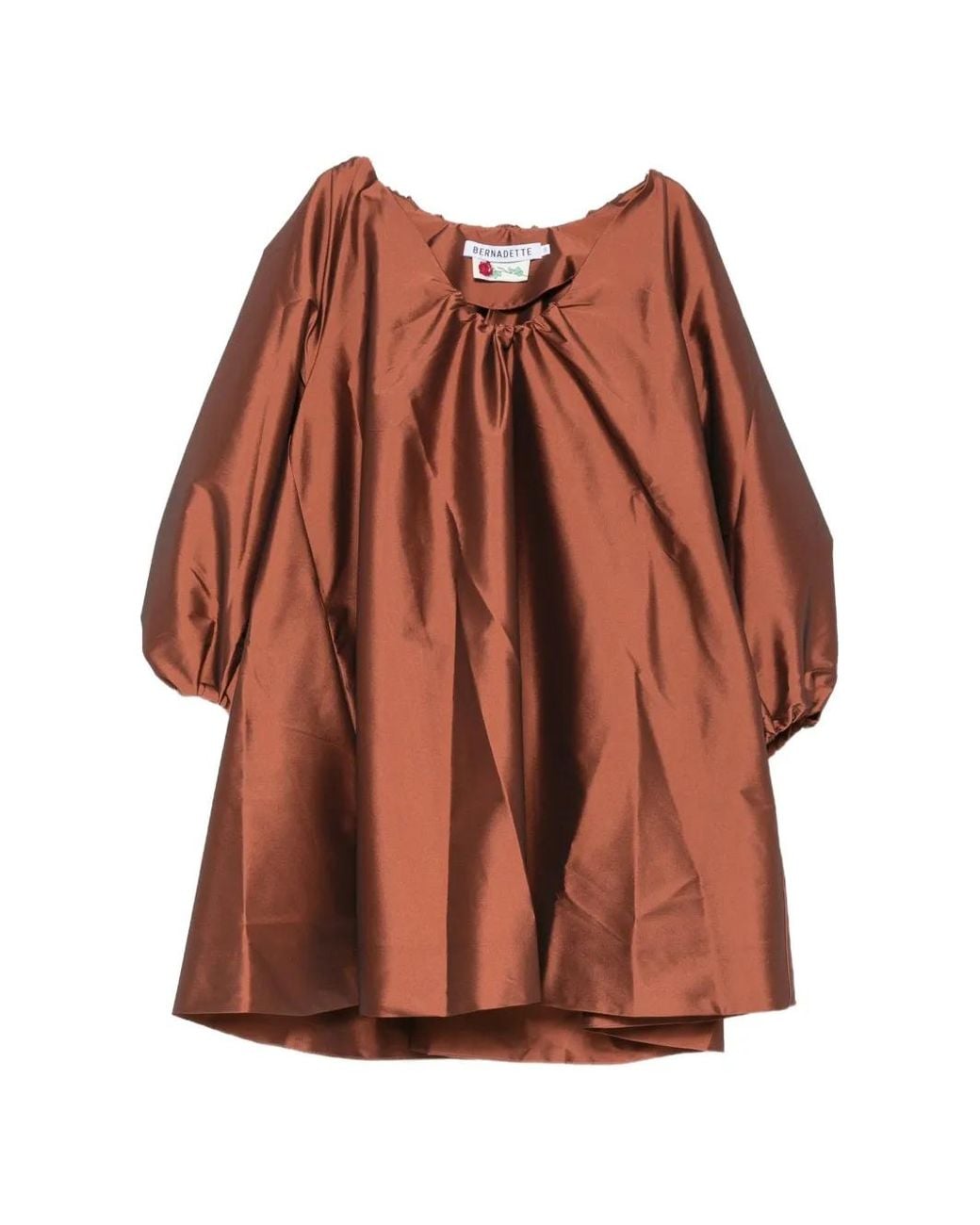 BERNADETTE Brown George Puff-Sleeve Mini Dress