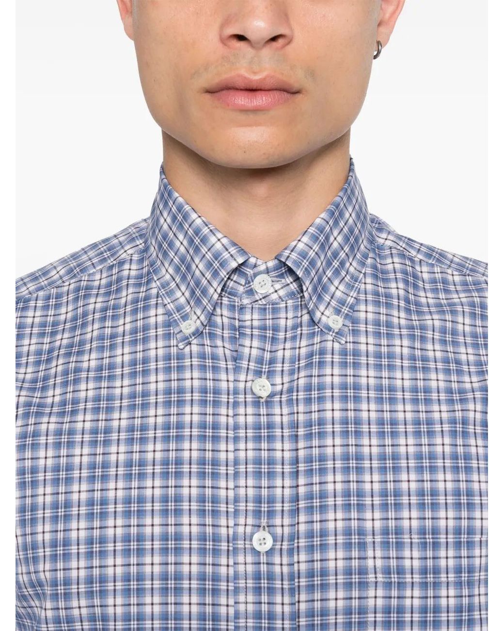 Canali Blue Plaid-Check Shirt for men