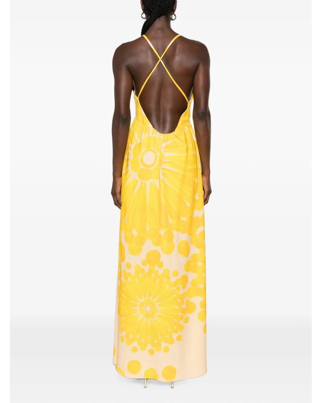 Themis Z Yellow Helia Floral-Print Cross-Back Maxi Dress