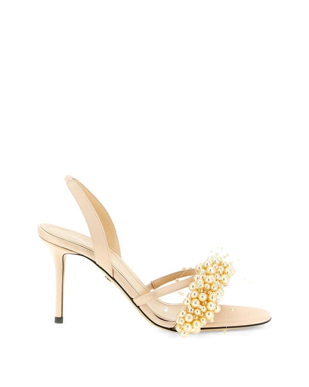 Mach & Mach Metallic Pearl-Band Satin Sandals