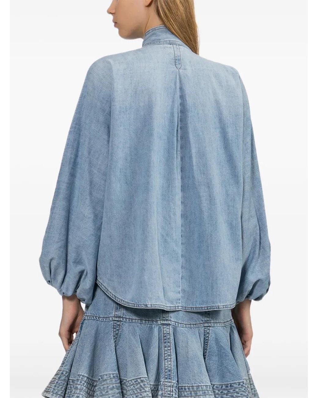 Zimmermann Blue Bow-Detail Balloon-Sleeve Shirt