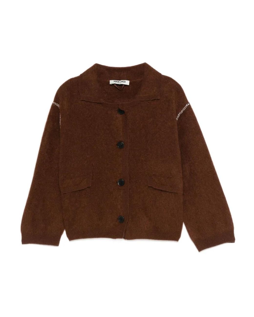 Max & Moi Brown Giselle Chain-Trimmed Button Cardigan