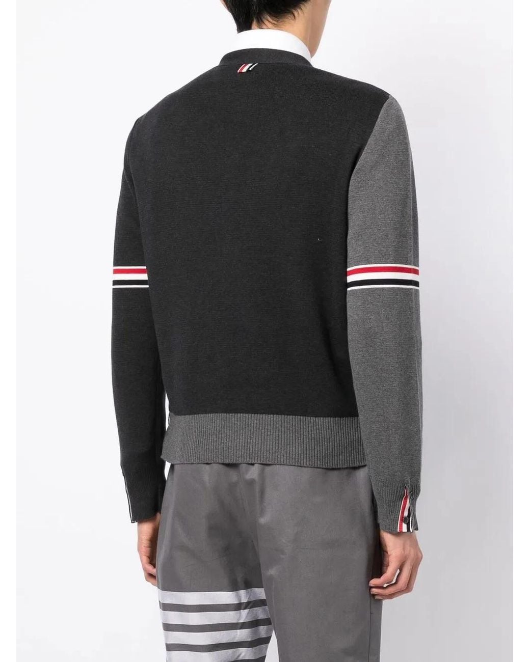 Thom Browne Black Tonal Panelled Cotton Cardigan for men