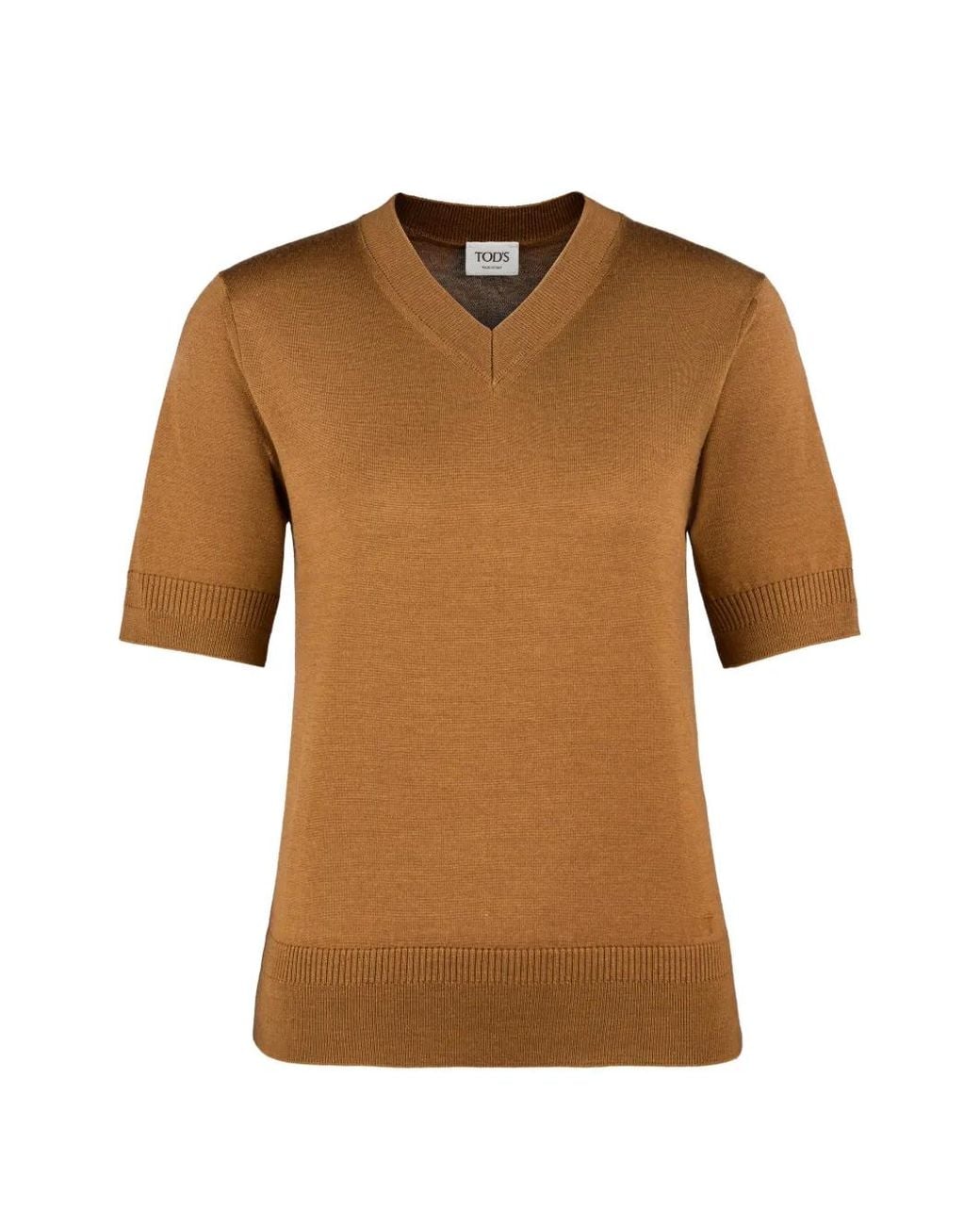 Tod's Brown Embroidered-Logo V-Neck T-Shirt