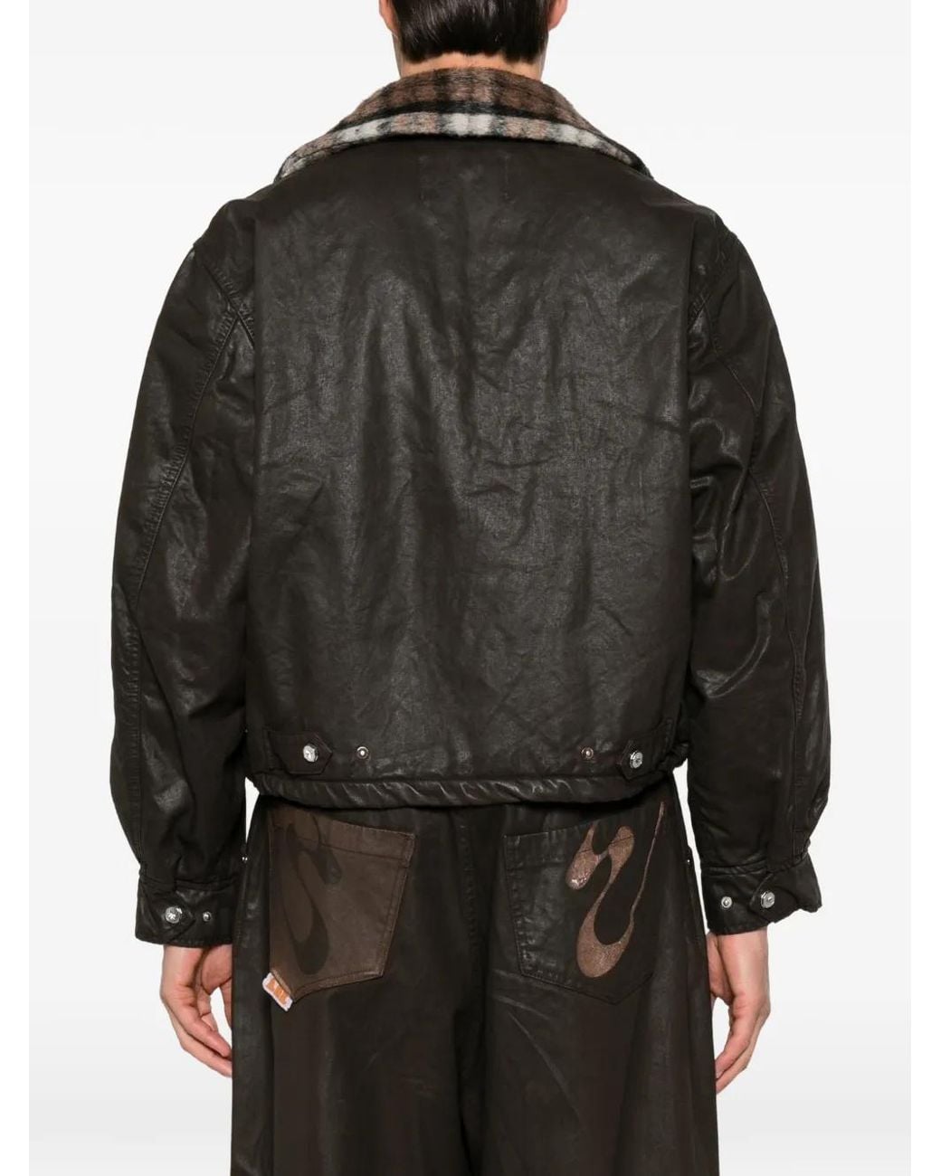 PDF Black Check-Collar Logo-Embossed Jacket for men