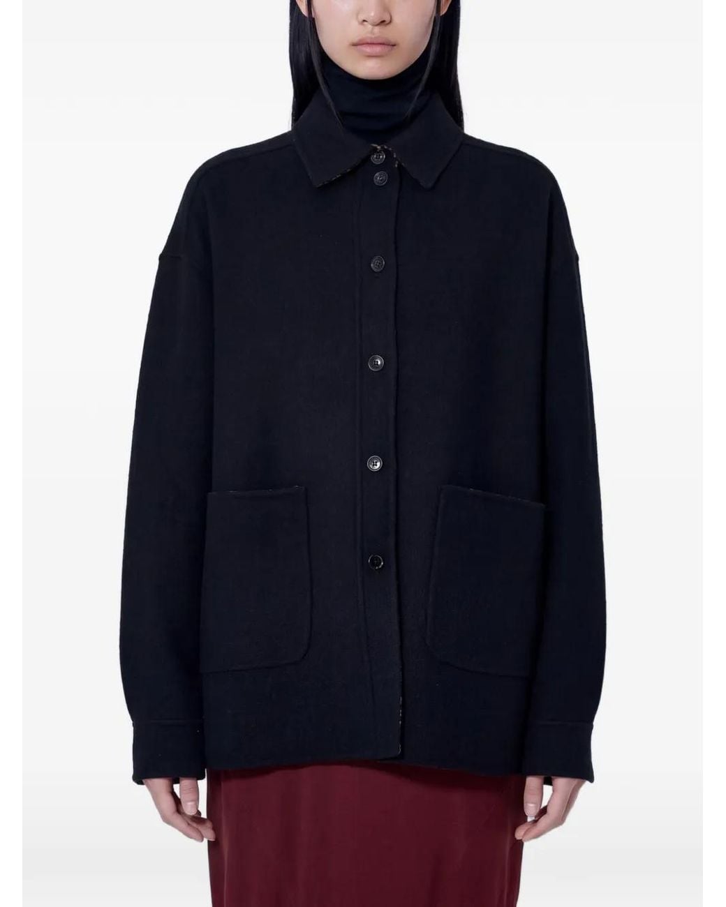Max Mara Blue Reversible Button-Down Wool Jacket
