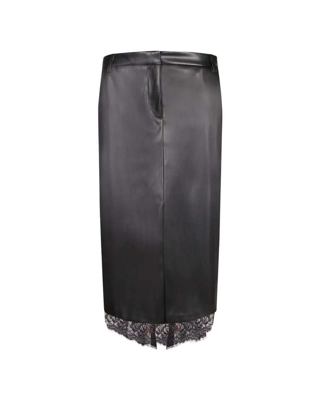 ERMANNO FIRENZE Gray Lace-Trim Faux-Leather Midi Skirt