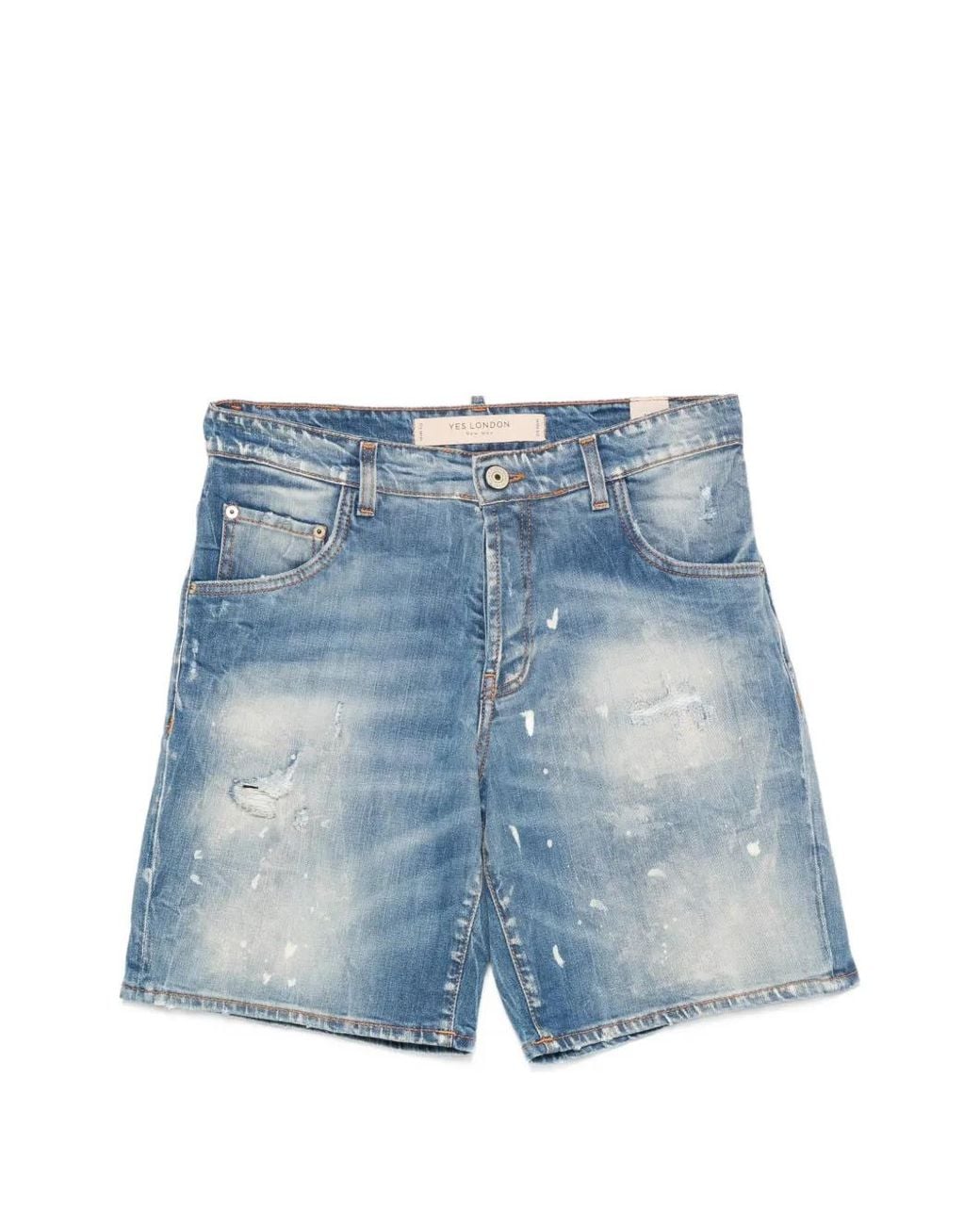 Yes London Blue Distressed Paint-Splatter Shorts for men