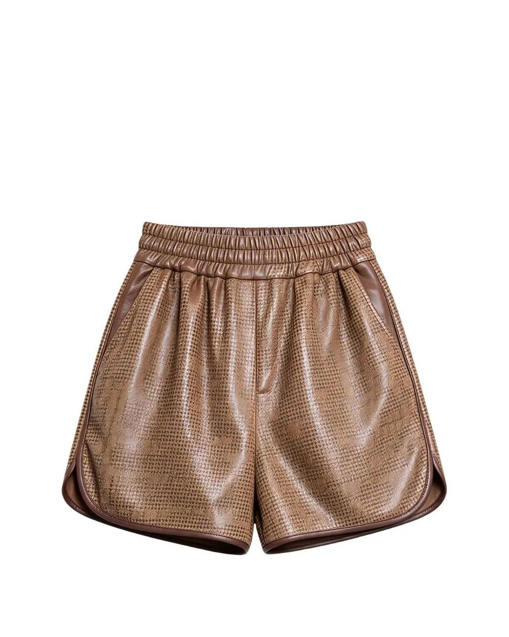 Brunello Cucinelli Brown Prince Of Wales Leather Shorts