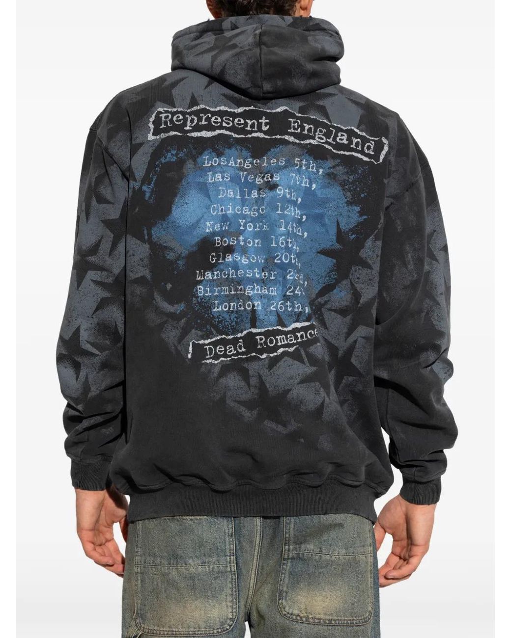 Represent Black Graphic-Print Star-Pattern Hoodie for men