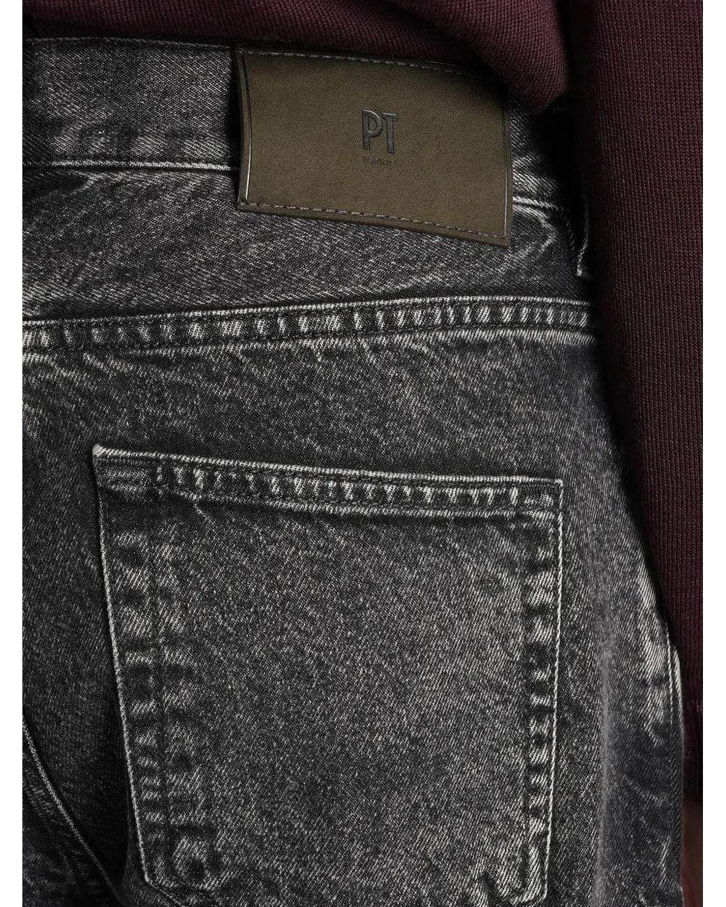 PT Torino Black Relax Acid-Wash Logo-Patch Jeans for men