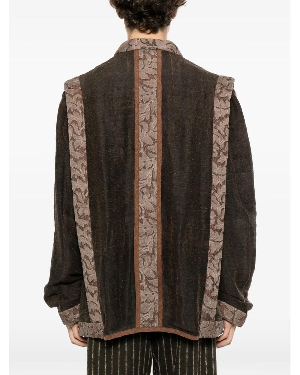 Commun's Brown Panelled Jacquard-Trim Jacket for men