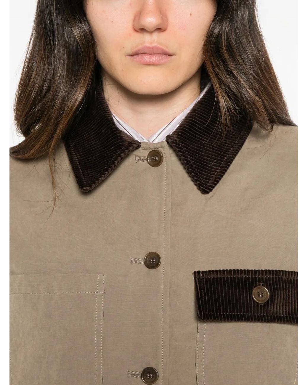 Aspesi Natural Corduroy-Trim Patch-Pocket Jacket