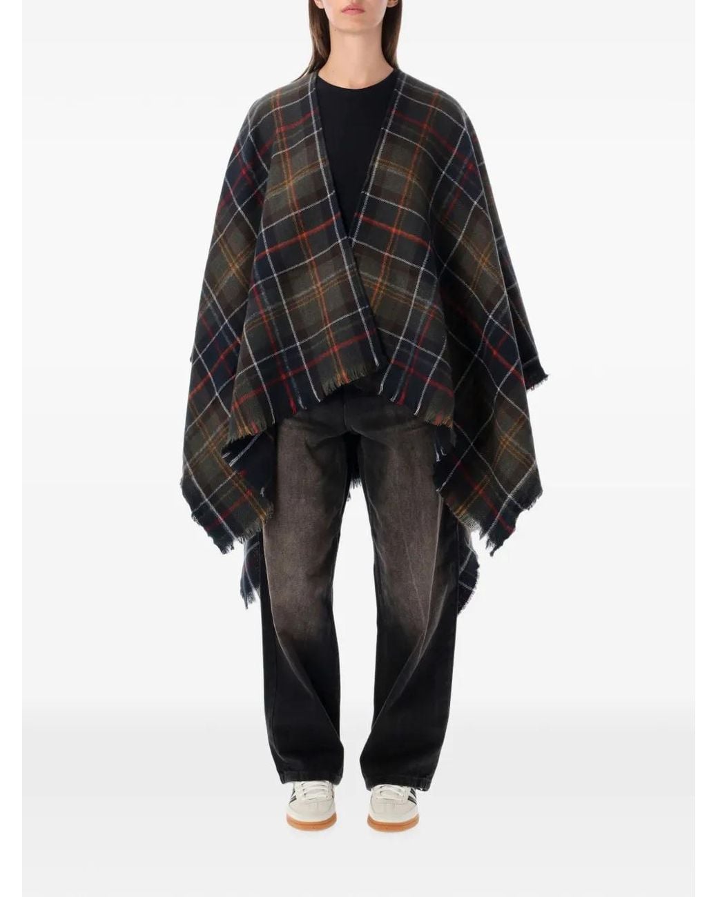 Barbour Black Montieth Tartan Frayed Scarf