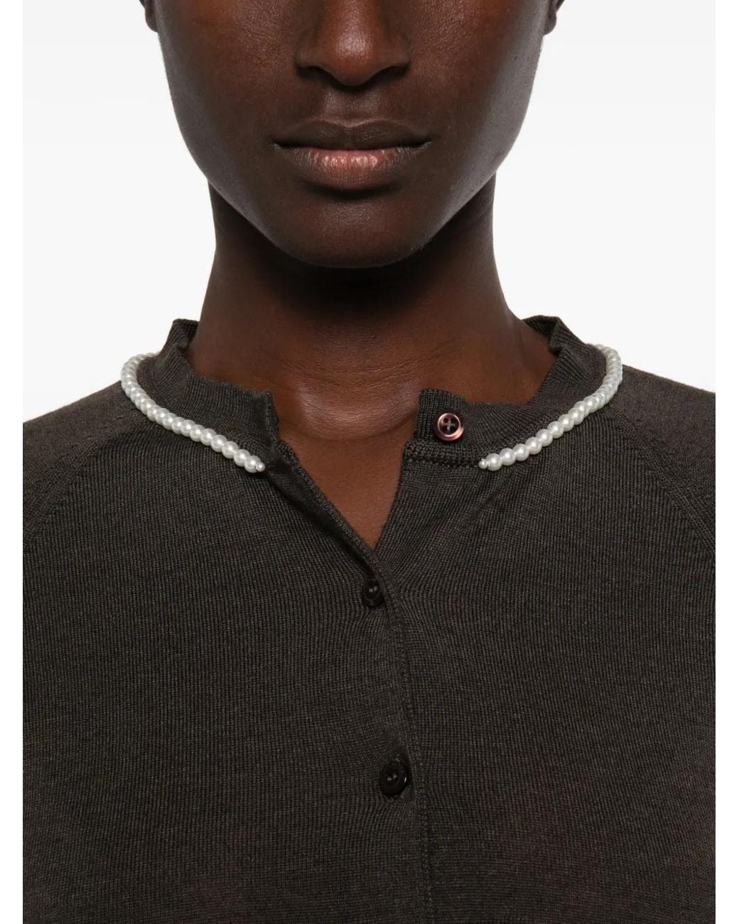 Simone Rocha Gray Faux-Pearl Embellished Cardigan