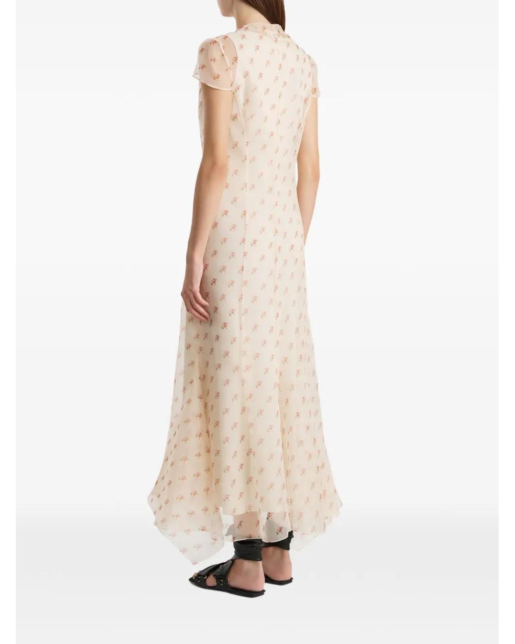 Khaite White Meera Rose-Print Silk Wrap Maxi Dress