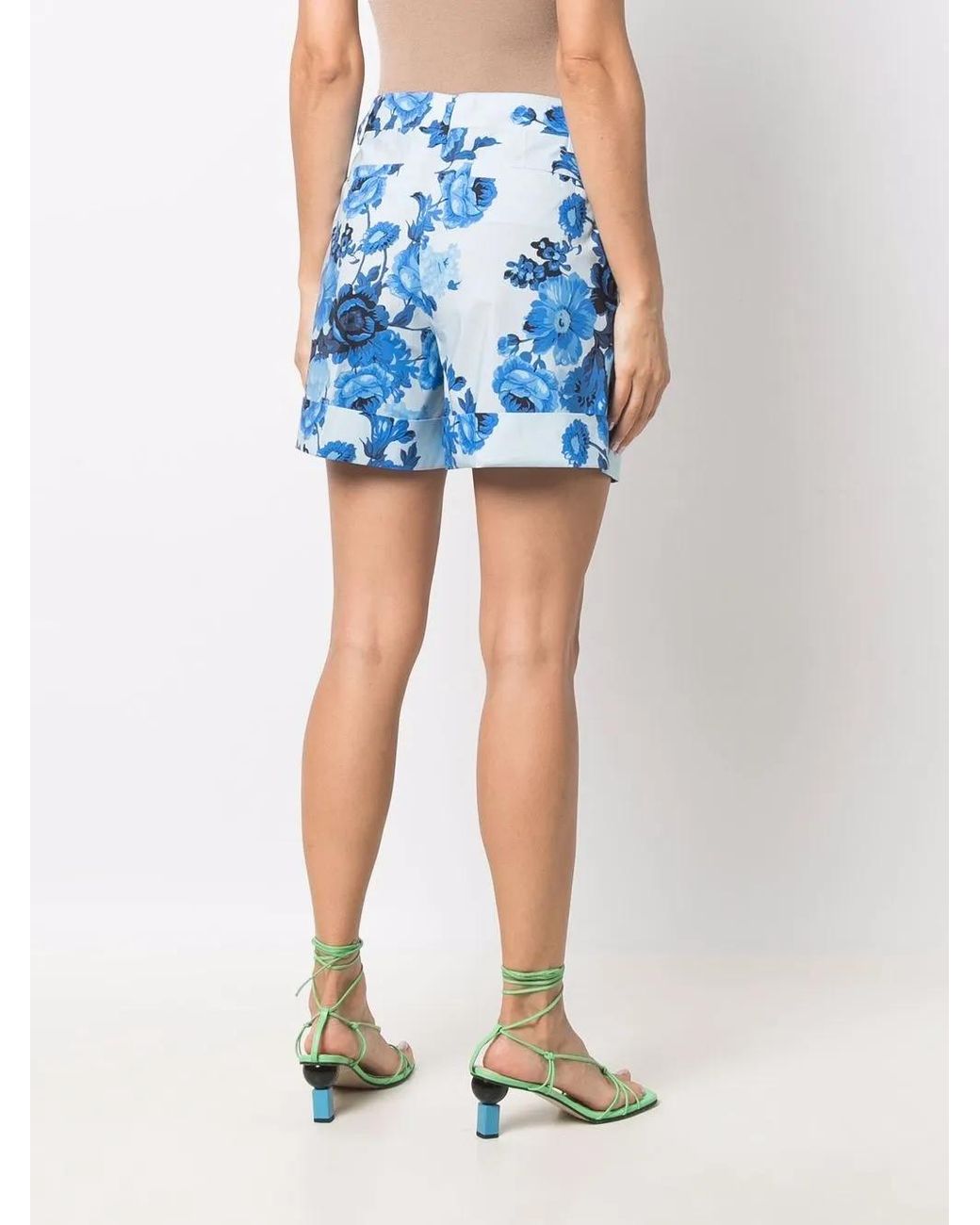 P.A.R.O.S.H. Blue Floral-Print High-Waisted Shorts