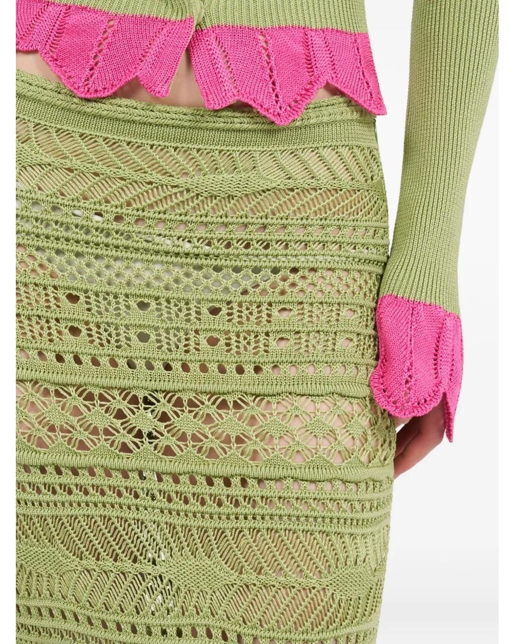 Roberto Cavalli Green Contrast-Detail Midi Skirt