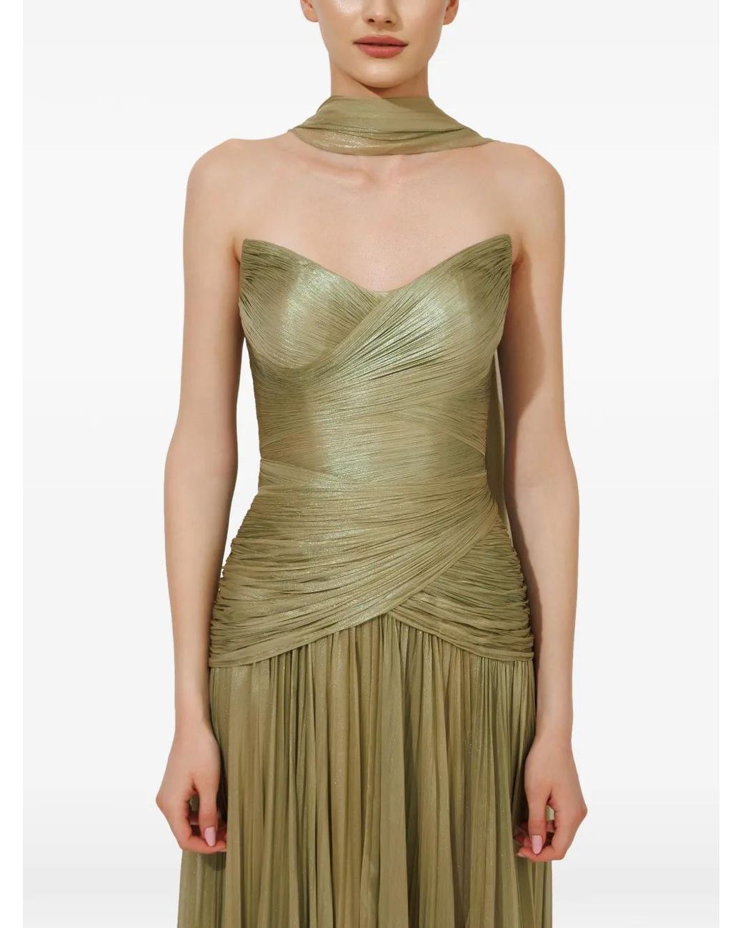 IRIS SERBAN Green Linda Ruched Maxi Gown