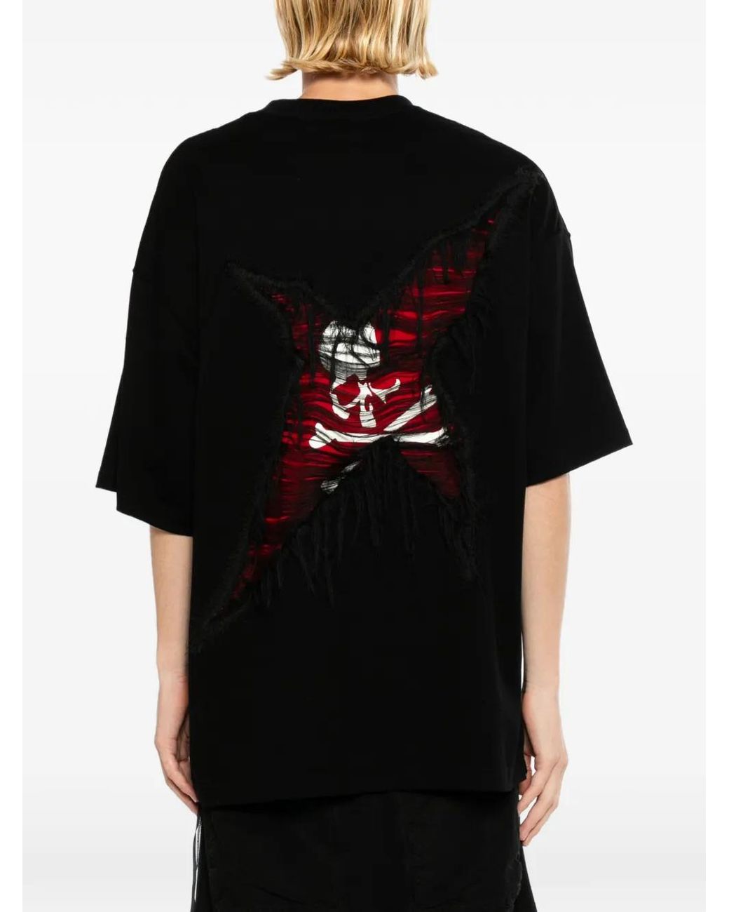 MASTERMIND WORLD Black Distressed Ripped T-Shirt for men