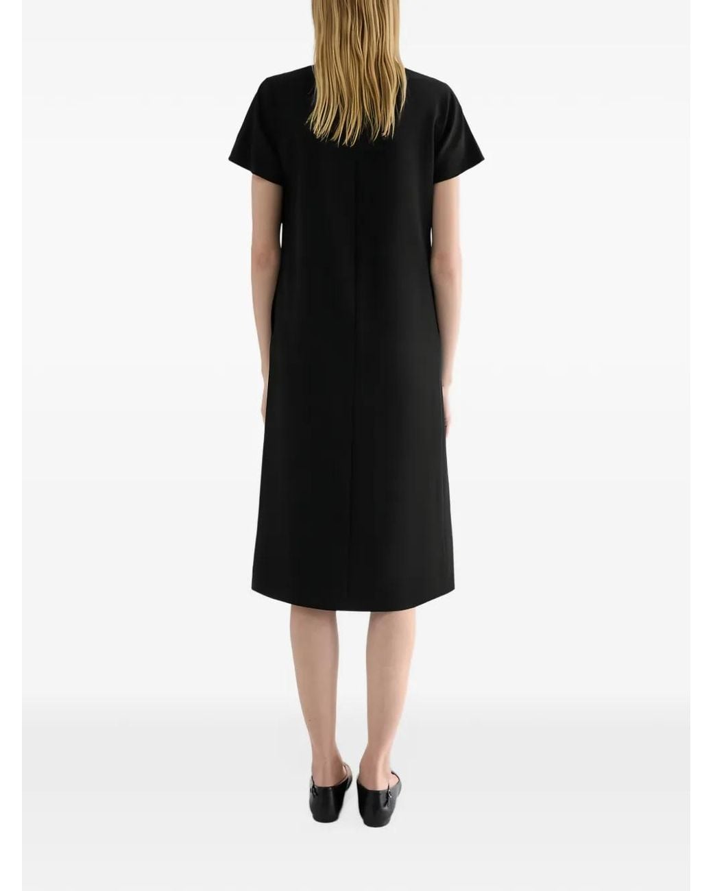 Jil Sander Black Wool Sablé Pleated Dress